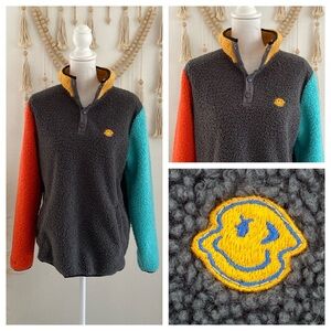 Dutch Bros unisex colorblock sherpa jacket boucle 1/4 snap sweatshirt medium